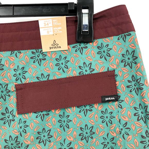 PRANA Men's Vintage Boardshort Size 34 Green Cove Geo Floral 8" Inseam Swim NWT - Picture 8 of 9
